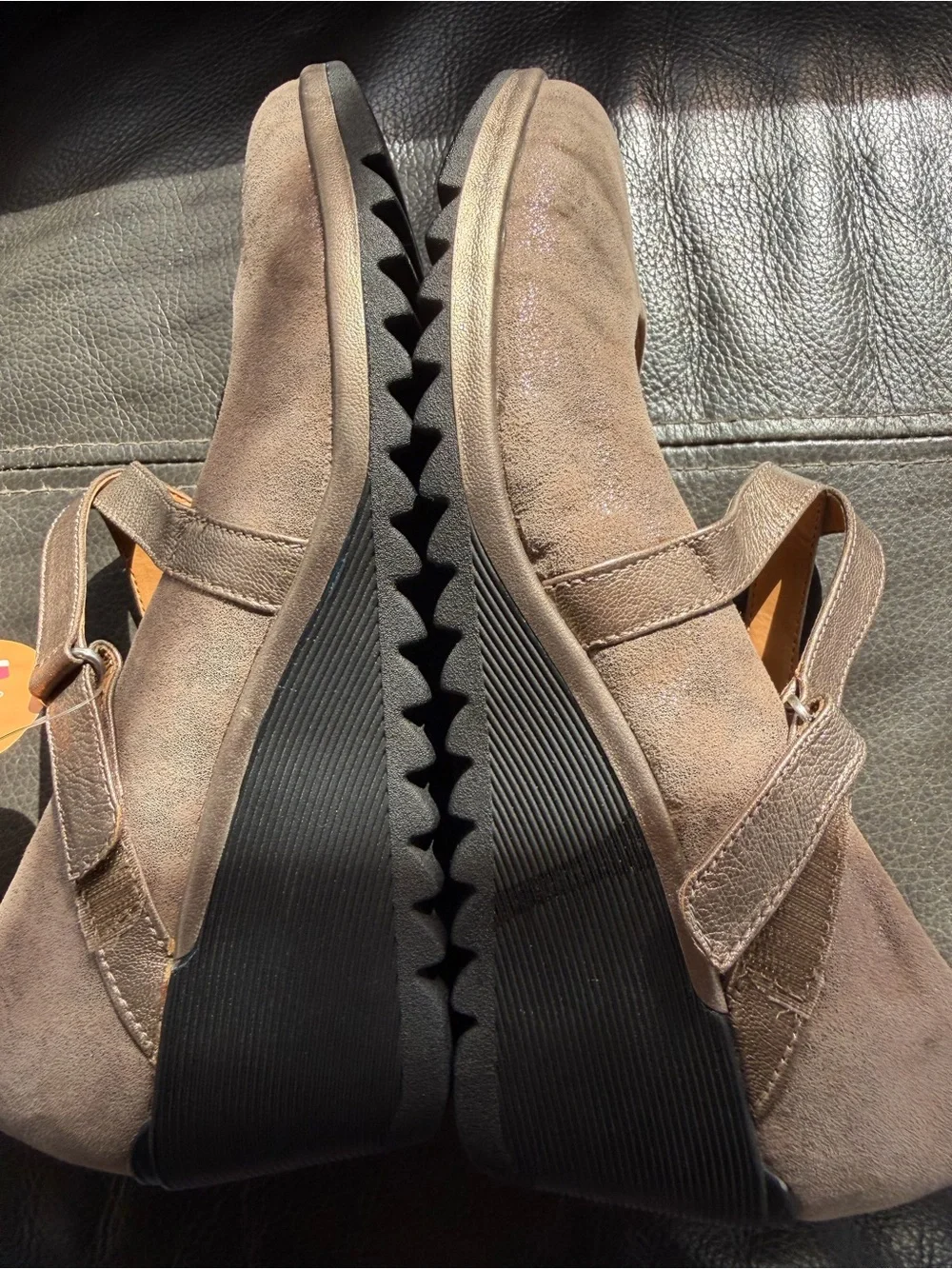 Comfortiva Alic Metallic Cross strap Wedge Mary Jane  in Taupe